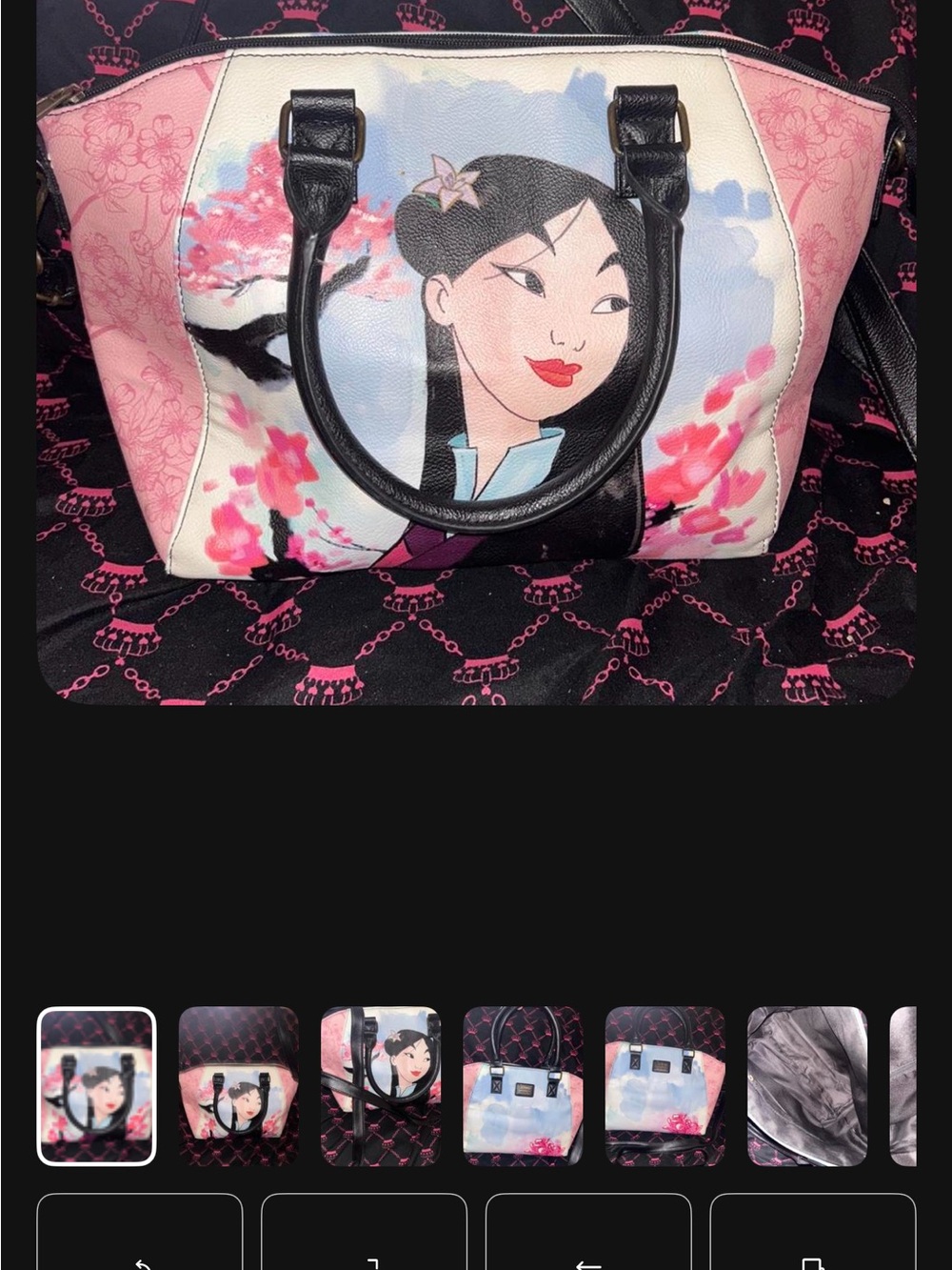 Disney lounge fly Pink Floral Mulan-Print Satchel Handbag with Purse Straps